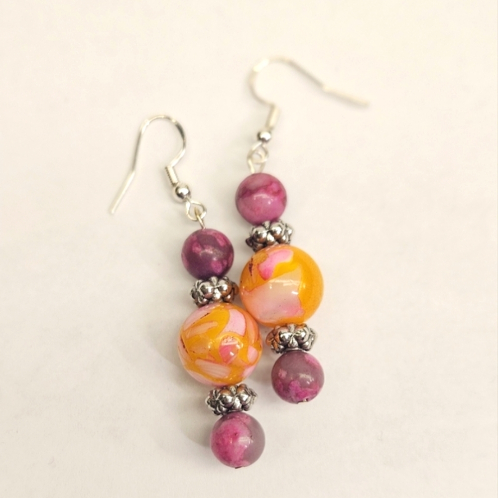 Beaded Stone and Shell Earrings